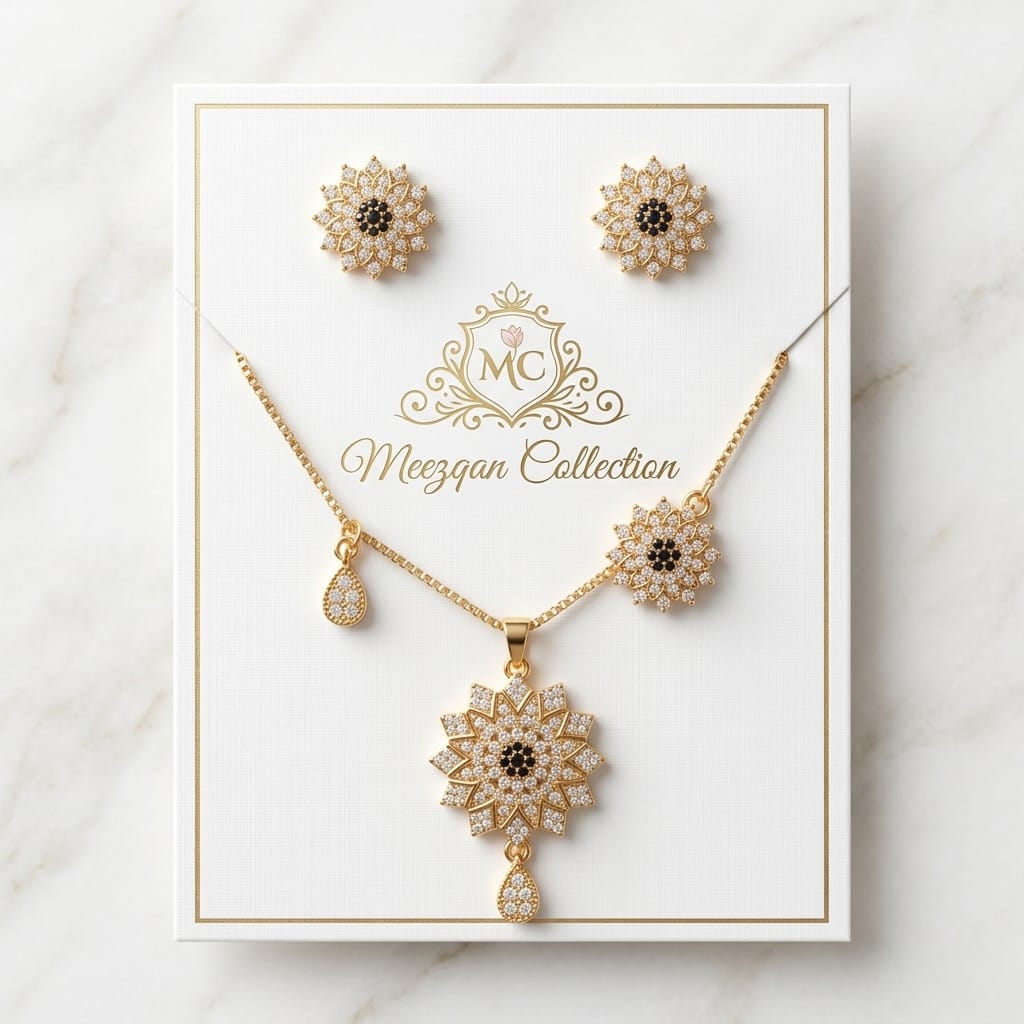 Meezqan Signature Floral Bloom: Premium Zirconia Jewelry Set