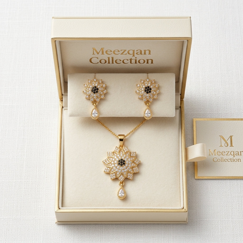 Meezqan Signature Floral Bloom: Premium Zirconia Jewelry Set