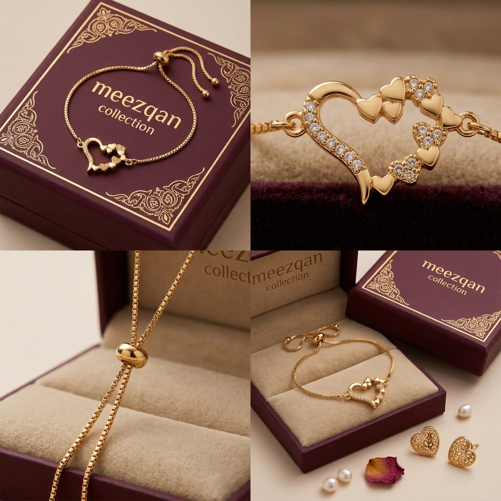 Elegant Golden Heart Charm Slider Bracelet - Perfect Romantic Gift for Her