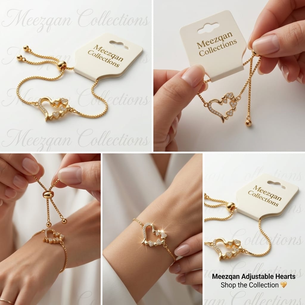 Elegant Golden Heart Charm Slider Bracelet - Perfect Romantic Gift for Her