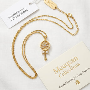 Rotating Pinwheel Key Pendant - Tarnish-Free PVD Gold Plated Necklace for Women