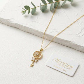 Rotating Pinwheel Key Pendant - Tarnish-Free PVD Gold Plated Necklace for Women