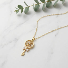 Rotating Pinwheel Key Pendant - Tarnish-Free PVD Gold Plated Necklace for Women