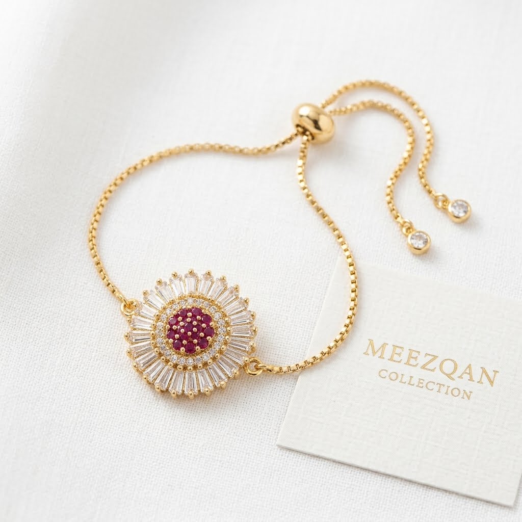 Meezqan Collections 18K Gold Plated The Radiant Ruby Bolo Bracelet